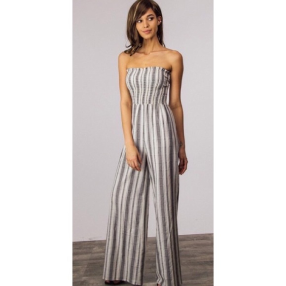 Smock Striped Wide-Leg Tube Jumpsuit - Picture 2 of 3